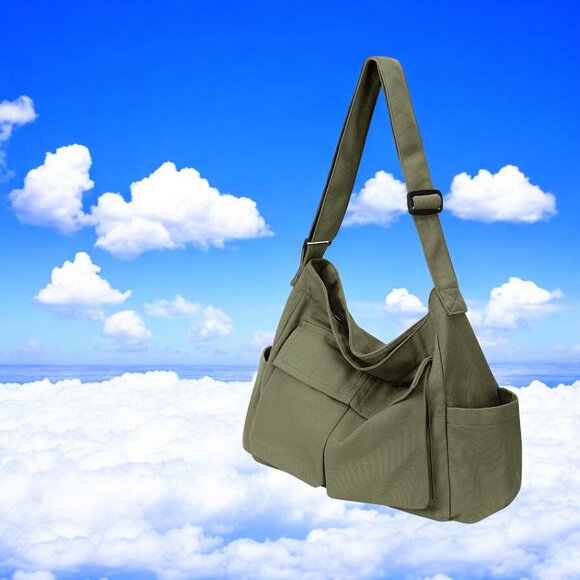 Canvas Messenger Bag Hobo Shoulder Bag Crossbody Bag - Picture 5 of 7